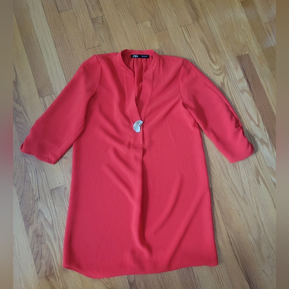 Zara Red Shift Dress Silver Accent Size XS - Picture 2 of 6